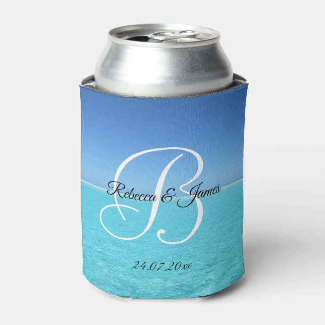 Tropical Summer Beach Monogram Can Cooler (Can Front)