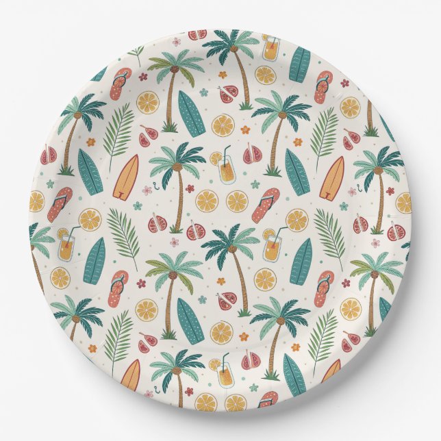 Tropical Summer Beach Pattern (1) Paper Plate (Front)