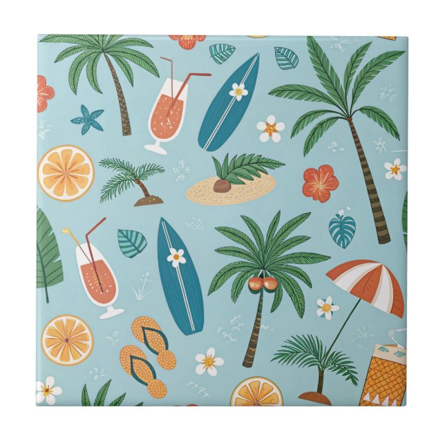 Tropical Summer Beach Pattern (2) Tile (Front)