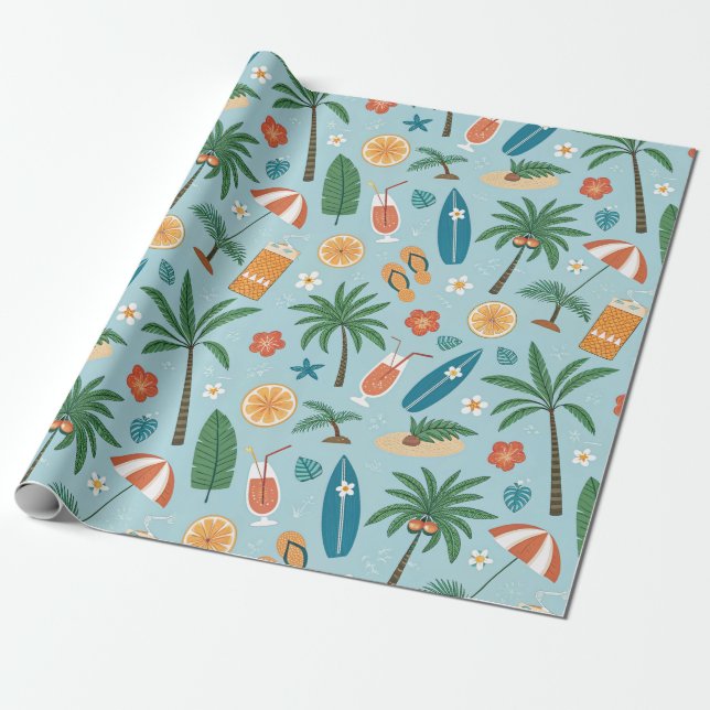 Tropical Summer Beach Pattern (2) Wrapping Paper (Unrolled)
