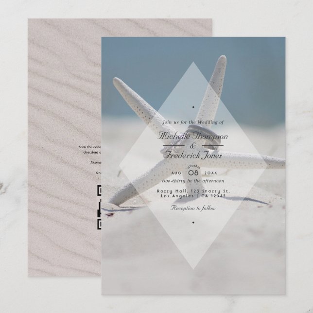 Tropical Summer Beach QR Code RSVP Wedding Invitation (Front/Back)