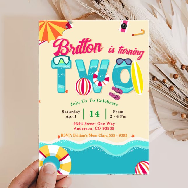 Tropical Summer Beach Second Birthday Invitation (Creator Uploaded)