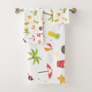 Tropical Summer Beach Vacation Pattern Design Bath Towel Set