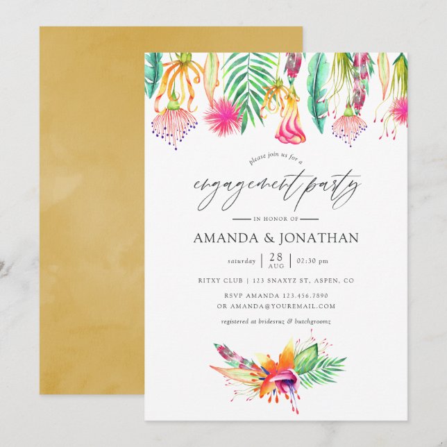 Tropical Summer Beach Wedding Engagement Party Invitation (Front/Back)