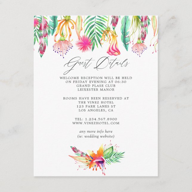 Tropical Summer Beach Wedding Guest Details Enclosure Card (Front)