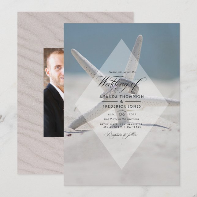 Tropical Summer Beach Wedding Photo Invitation (Front/Back)