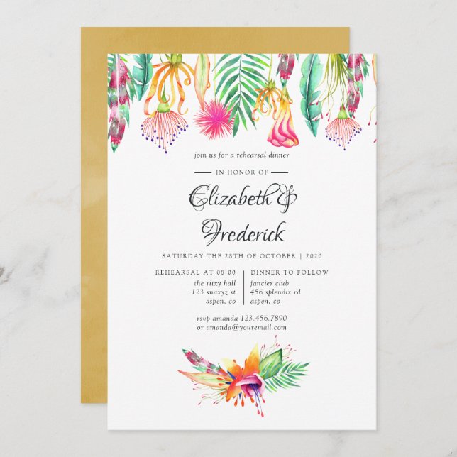 Tropical Summer Beach Wedding Rehearsal Dinner Invitation (Front/Back)