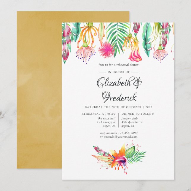 Tropical Summer Beach Wedding Rehearsal Dinner Invitation (Front/Back)