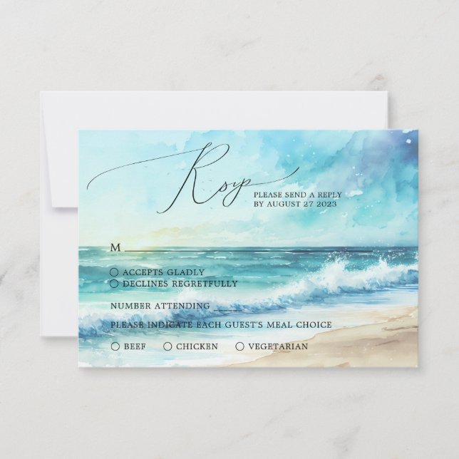 Tropical Summer Beach Wedding RSVP Card (Front)