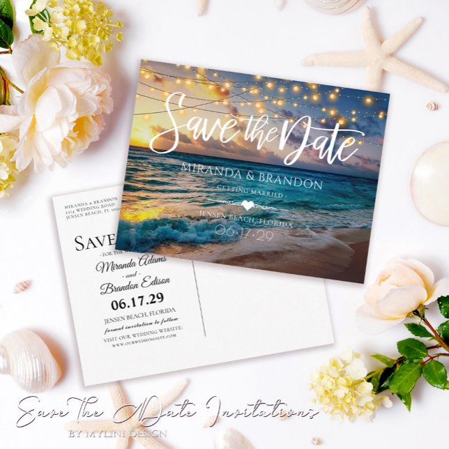 Tropical Summer Beach Wedding Save the Date Announcement Postcard (Creator Uploaded)
