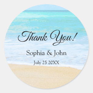 Tropical Summer Beach Wedding Thank You Favour Classic Round Sticker