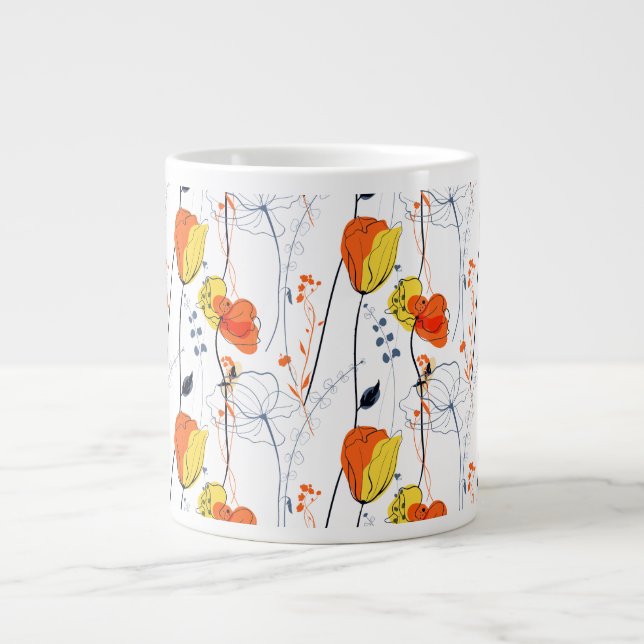 Tropical summer | Beautiful yellow  florals Design Large Coffee Mug (Front)