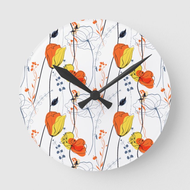 Tropical summer | Beautiful yellow  florals Design Round Clock (Front)