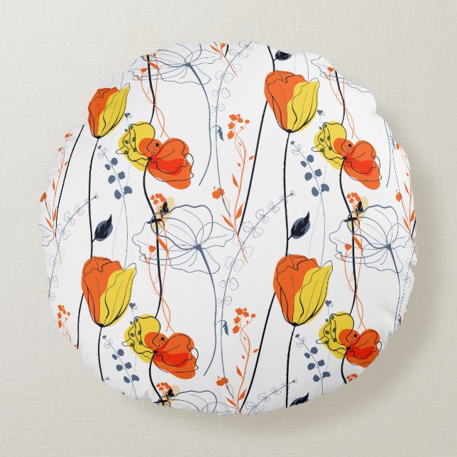 Tropical summer | Beautiful yellow  florals Design Round Cushion (Front)