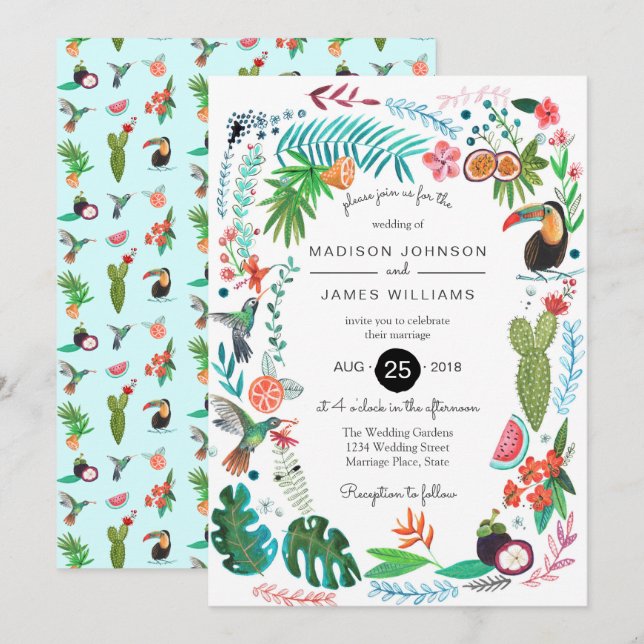 Tropical Summer Birds | Wedding Invitations (Front/Back)