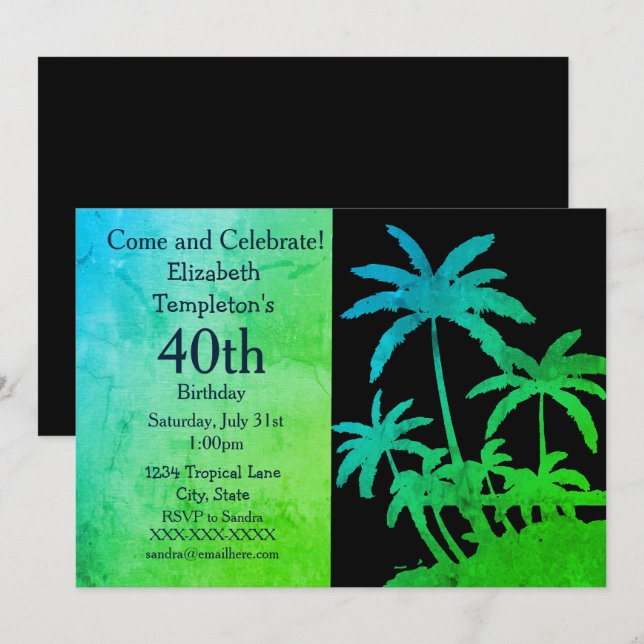 Tropical Summer Birthday Invitations (Front/Back)
