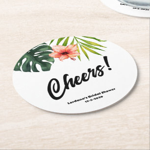 Tropical Summer Bridal Shower Round Paper Coaster