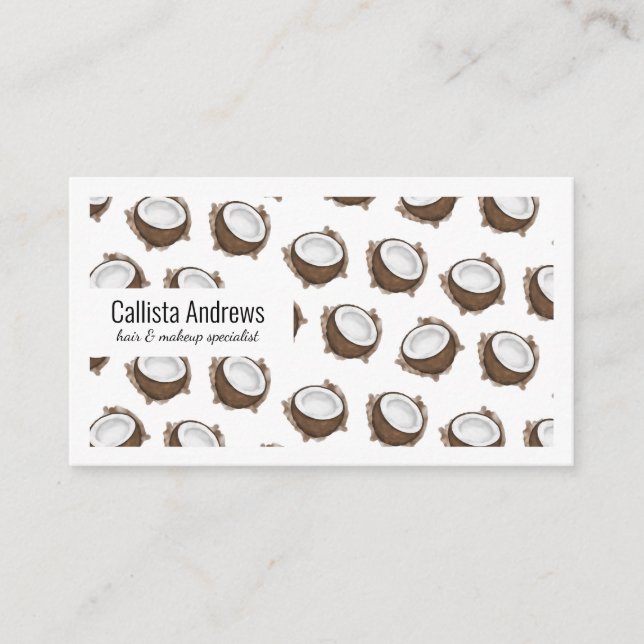 Tropical Summer Brown White Coconut Fruit Pattern Business Card (Front)