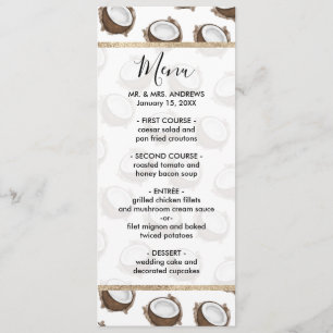 Tropical Summer Brown White Coconut Fruit Pattern Menu