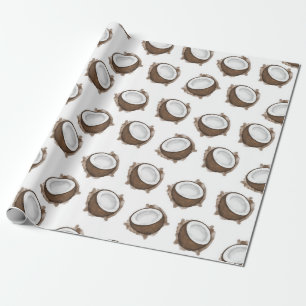 Tropical Summer Brown White Coconut Fruit Pattern Wrapping Paper