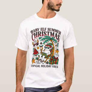 Tropical Summer Christmas Baby Elf On Beach T-Shirt
