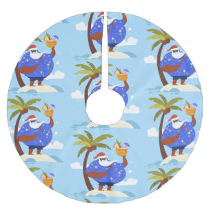 tropical summer christmas vacation black santa brushed polyester tree skirt