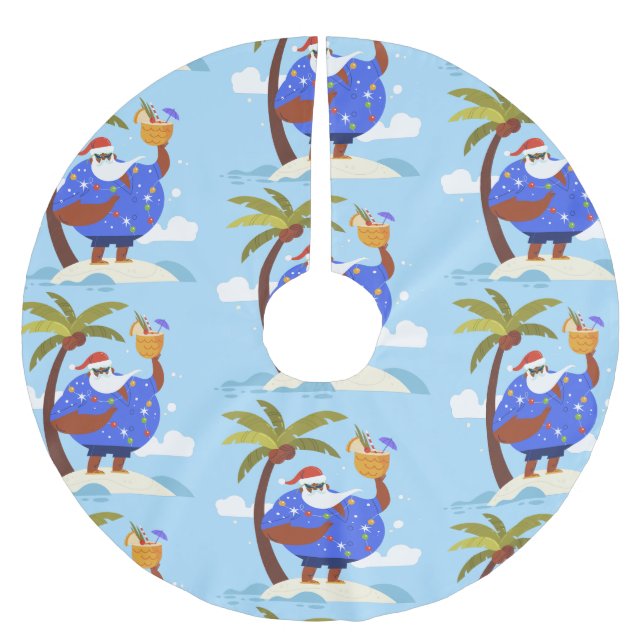 tropical summer christmas vacation black santa brushed polyester tree skirt (Front)