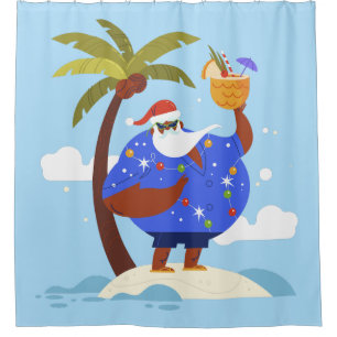 tropical summer christmas vacation black santa shower curtain