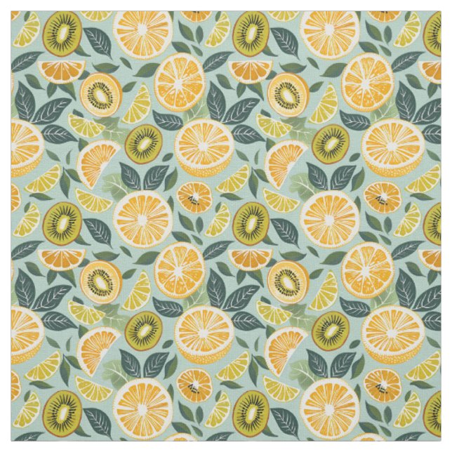 Tropical Summer Citrus Kiwi Cotton Fabric (Swatch)
