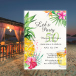 Tropical Summer Cocktail 50th Birthday Party Invitation<br><div class="desc">Celebrate in Paradise: Customisable 50th birthday Party Invites Create a tropical oasis for your loved one's retirement with our delightful invitations. The watercolor design bursts with a pineapple, Hawaiian flowers, and a cocktail, all set against a light, refreshing background. "Let’s Party" and "50" in a beautiful script font sets the...</div>