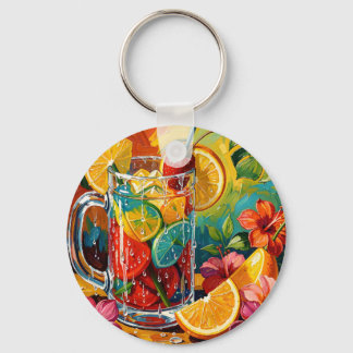 Tropical Summer Cocktail Impasto Oil Painting Key Ring