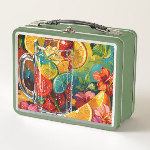 Tropical Summer Cocktail Impasto Oil Painting Metal Lunch Box