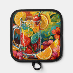 Tropical Summer Cocktail Impasto Oil Painting Pot Holder