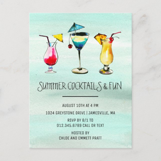 Tropical Summer Cocktail Party Invitation Postcard (Front)