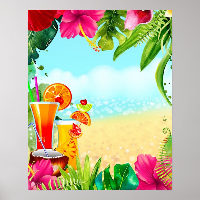 Tropical Summer Cocktails & The Beach Summer Party Poster (Front)
