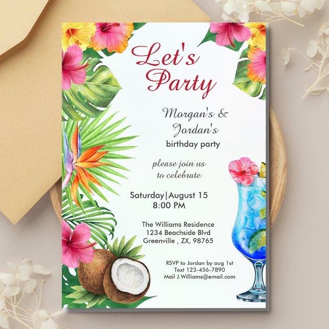 Tropical Summer Couples Friend Joint Birthday Invitation (Creator Uploaded)