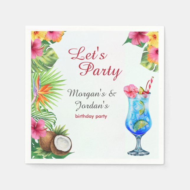 Tropical Summer Couples Friend Joint Birthday Napkin (Front)
