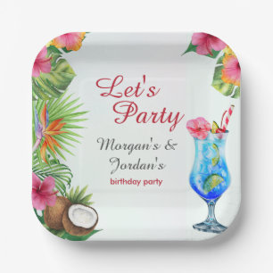 Tropical Summer Couples Friend Joint Birthday Paper Plate