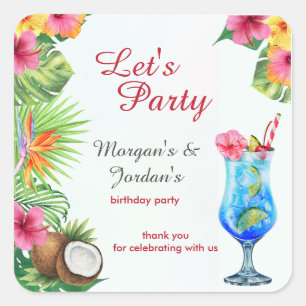 Tropical Summer Couples Friend Joint Birthday Square Sticker