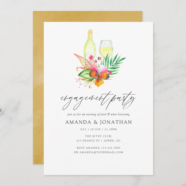 Tropical Summer Engagement Party Wine Tasting Invitation (Front/Back)