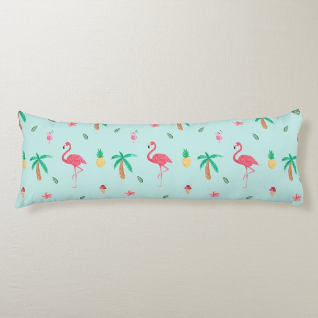 Tropical Summer Flamingo Blue Bedroom Collection Body Cushion (Front)