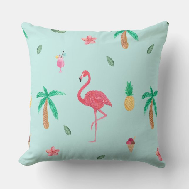 Tropical Summer Flamingo Blue Bedroom Collection Cushion (Front)