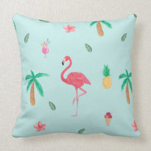 Tropical Summer Flamingo Blue Bedroom Collection Cushion