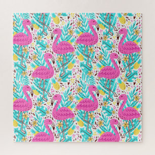 Tropical Summer Flamingo: Bright Pattern Elements Jigsaw Puzzle
