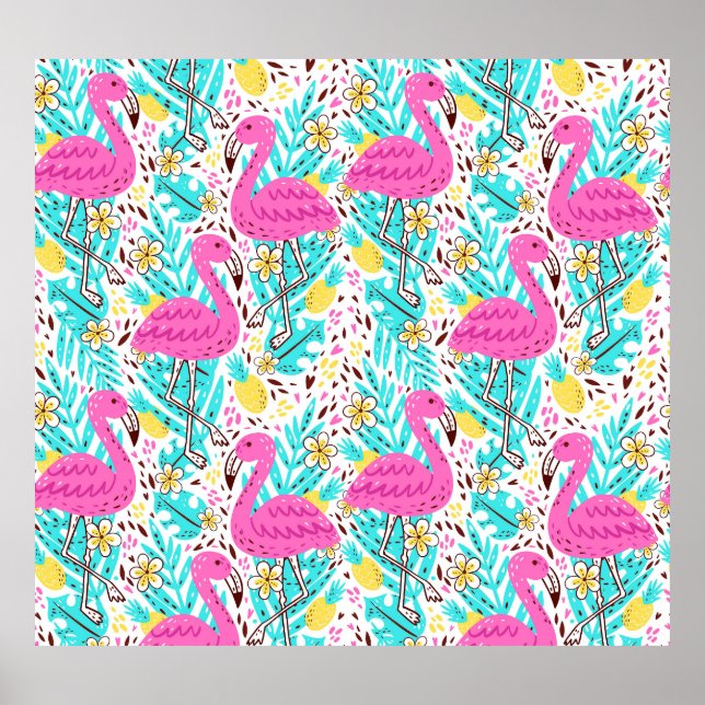 Tropical Summer Flamingo: Bright Pattern Elements Poster (Front)