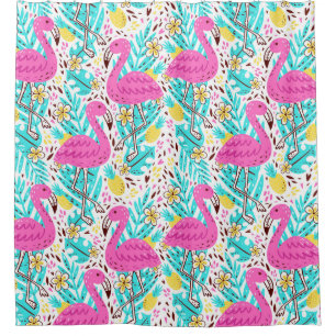 Tropical Summer Flamingo: Bright Pattern Elements Shower Curtain