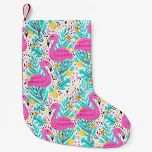 Tropical Summer Flamingo: Bright Pattern Elements Small Christmas Stocking