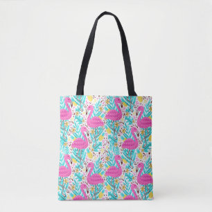 Tropical Summer Flamingo: Bright Pattern Elements Tote Bag