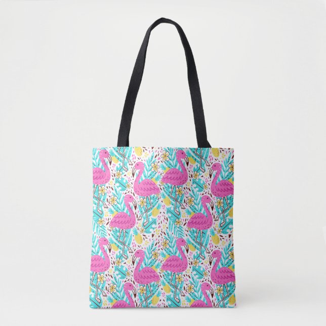 Tropical Summer Flamingo: Bright Pattern Elements Tote Bag (Front)