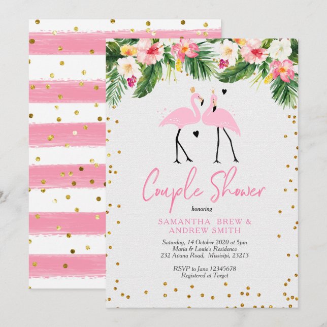 Tropical Summer Flamingo Couple Shower Invitation (Front/Back)